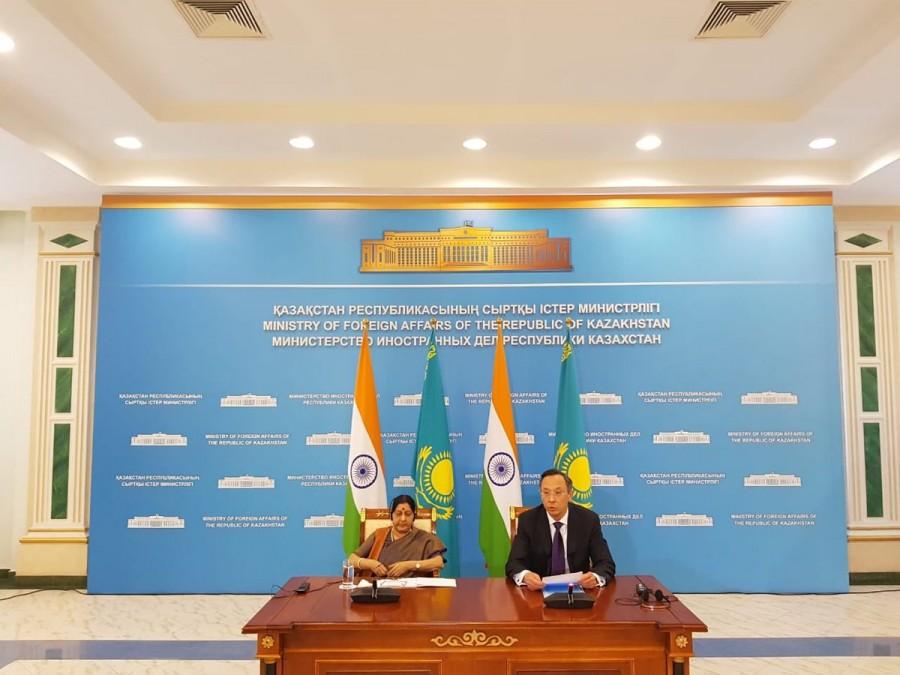 External Affairs Minister Sushma Swaraj holds talks with Kazakhstan PM Bakytzhan Sagintayev Sushma Swaraj,External Affairs Minister Sushma Swaraj,Bakytzhan Sagintayev,PM Bakytzhan Sagintayev,Kazakhstan PM Bakytzhan Sagintayev