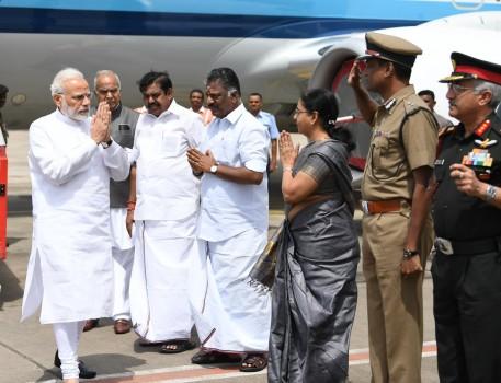 PM Narendra Modi landed in Chennai, welcomed by EPS and OPS