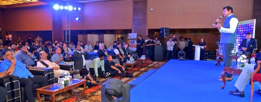 Rajyavardhan Rathore interacts with media Rajyavardhan Rathore,Rajyavardhan Singh Rathore,Rugby World Cup 2019,Rugby World Cup,Rugby World Cup trophy,Rugby World Cup in India