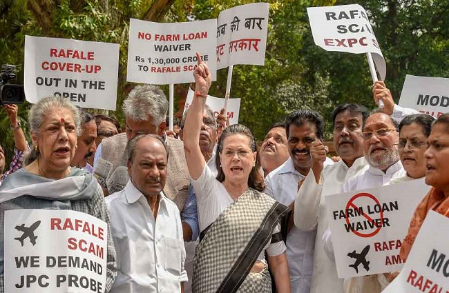 Rajya Sabha adjourned over Rafale row Rafale Deal,Rafale Deal protest,Sonia Gandhi,Narendra Modi,Sonia Gandhi protest outside Parliament,JPC probe