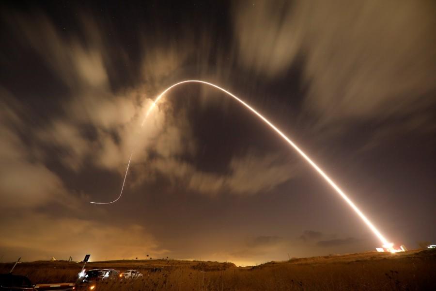 Iron Dome anti-missile system fires an interceptor missile as rockets Israeli aircraft struck,Israeli aircraft,Israeli airstrikes Gaza,Gaza,Palestinian militants,Israel attacks Gaza