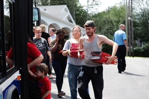 Evacuees from apartment buildings where the shootings took place