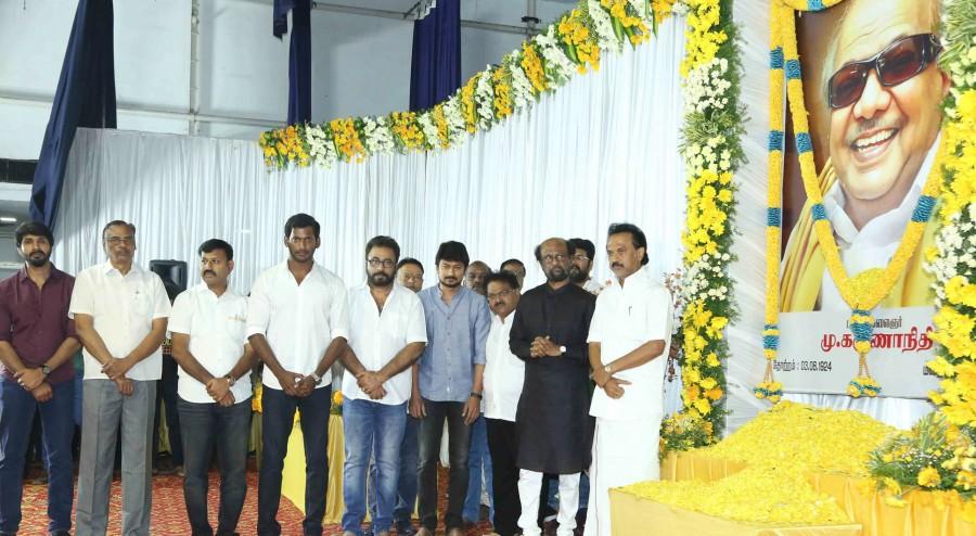 Vishal MK Stalin,Rajinikanth,Vishal,Karunanidhi prayer meet,Karunanidhi prayer meet pics,Karunanidhi prayer meet images,Karunanidhi prayer meet stills,Karunanidhi prayer meet pictures,Karunanidhi prayer meet photos