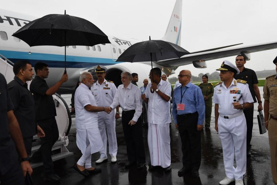 PM Modi arrives in Kochi for aerial survey of Kerala flood-affected areas Prime Minister Narendra Modi,PM Narendra Modi,Narendra Modi,Narendra Modi in Kerala,Kerala rain,Kerala flood