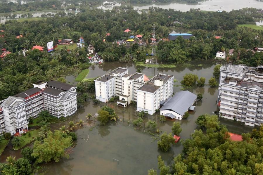 An aerial view shows partially submerged buildings Kerala floods,Kerala floods pics,Kerala floods images,Kerala floods stills,Kerala floods pictures,Kerala floods photos,Kerala worst flood