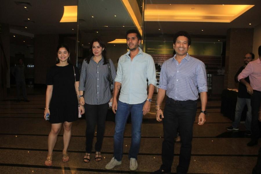 Sachin Tendulkar and Family attend Gold special screening with Ritesh Sidhwani Sachin Tendulkar,Sachin,Sachin Tendulkar at Gold special screening,Gold special screening,Ritesh Sidhwani,Anjali Tendulkar,Sara Tendulkar