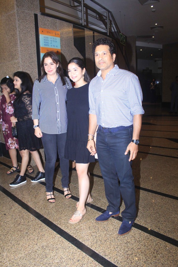 Sachin Tendulkar with his family Sachin Tendulkar,Sachin,Sachin Tendulkar at Gold special screening,Gold special screening,Ritesh Sidhwani,Anjali Tendulkar,Sara Tendulkar