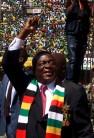 Zimbabwe's President Emmerson Mnangagwa greets supporters