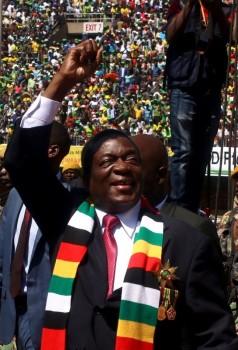 Zimbabwe's President Emmerson Mnangagwa greets supporters