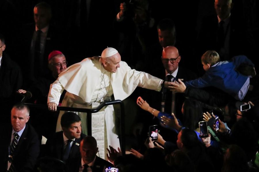 Pope Francis waves as he leaves after attending the Festival Pope Francis,Pope Francis visits Ireland,Pope Francis in Ireland,papal visit