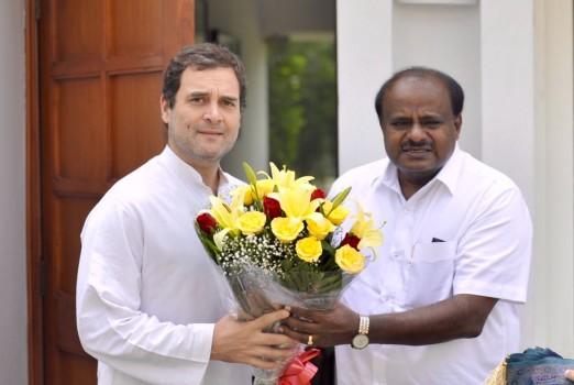 HD Kumaraswamy meets Rahul Gandhi in Delhi