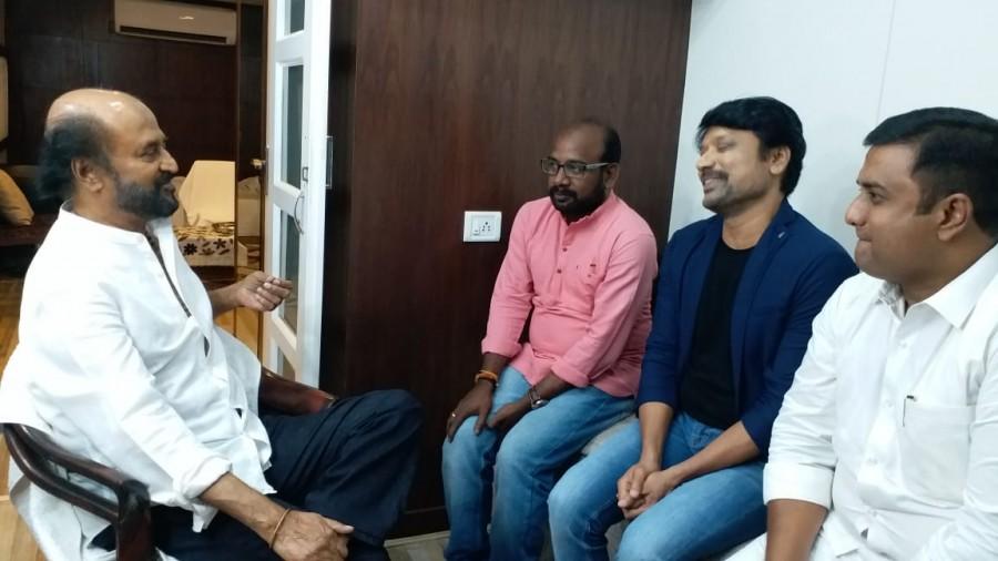 Rajinikanth with Uyarndha Manithan movie team Superstar Rajinikanth,Rajinikanth,Sj Suriya and Amitabh Bachchan,Sj Suriya,Amitabh Bachchan,Amitabh Bachchan tamil debut movie,Uyarndha Manithan,Uyarndha Manithan first look,Uyarndha Manithan poster,Uyarndha Manithan movie poster