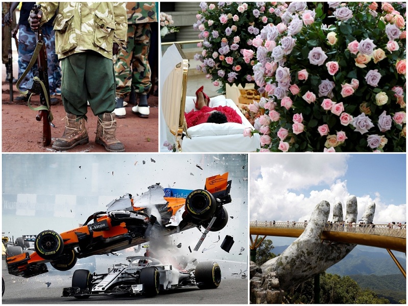 August 2018,pictures of the month,Aretha Franklin death,US senator John McCain,Morandi Bridge,Lombok island indonesia earthquake,kerala floods,israel-palestine conflict