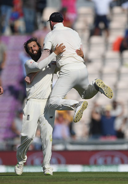 England spinner Moeen Ali is congratulated by Ben Stokes Ind vs Eng,England beat India,England beat India by 60 runs,Ageas Bowl,Virat Kohli