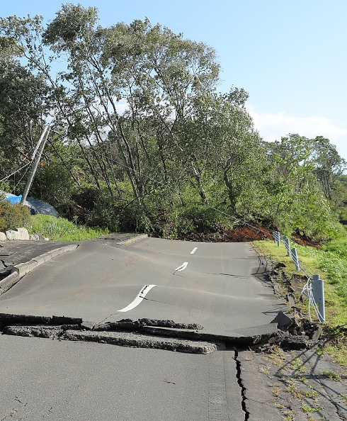 Damage to a road by an earthquake 6.7 magnitude earthquake,6.7 magnitude earthquake in Japan,Japan,Japan earthquake,Hokkaido island,Hokkaido island earthquake