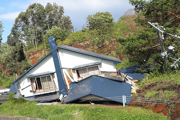 A house is damaged by landslides caused by an earthquake 6.7 magnitude earthquake,6.7 magnitude earthquake in Japan,Japan,Japan earthquake,Hokkaido island,Hokkaido island earthquake