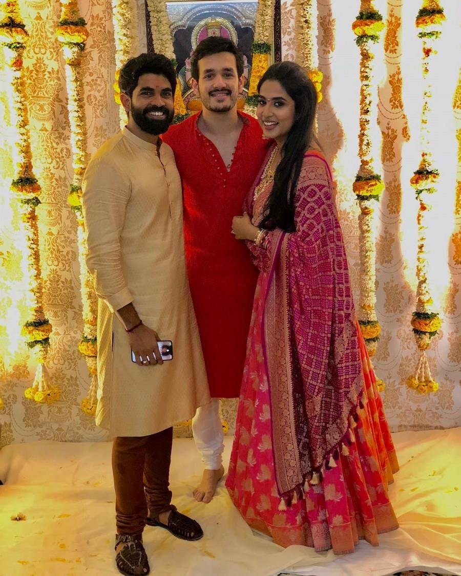 Akhil Akkineni with Karthikeya and Pooja Prasad Baahubali director SS Rajamouli,SS Rajamouli,SS Rajamouli son engagement,Karthikeya engagement,Pooja Prasad,Jagapathi Babu,Jagapathi Babu niece Pooja Prasad,Karthikeya engagement pics,Karthikeya engagement images,Karthikeya engagement stills,Karthikeya en