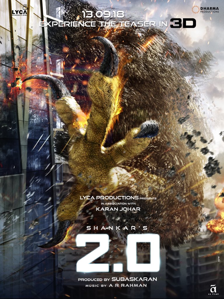 2.0 movie poster Rajinikanth,Akshay Kumar,2.0 teaser,2.0,2.0 teaser release,rajinikanth 2.0 teaser,2.0 teaser release date,2.0 teaser pics,2.0 teaser images,2.0 teaser stills,2.0 teaser pictures,2.0 teaser photos