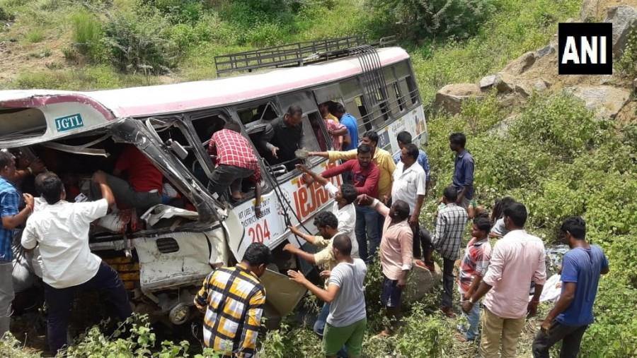 45 pilgrims killed in Telangana as TSRTC bus falls into a gorge Kondagattu accident,Kondagattu bus accident,Telangana bus accident,TSRTC bus falls,TSRTC bus accident,Jagitial district