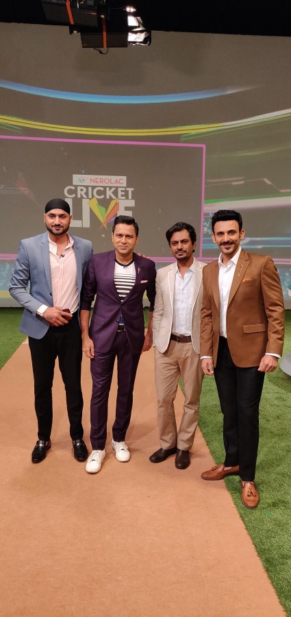 Harbhajan Singh, Aakash Chopra, Nawazuddin Siddiqui and Jatin Sapru Nawazuddin Siddiqui,actor Nawazuddin Siddiqui,Nerolac Cricket Live,Manto,Manto promotion,Manto movie promotion,Harbhajan Singh,Aakash Chopra,Jatin Sapru
