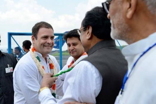 Congress President Rahul Gandhi arrives in Bhopal